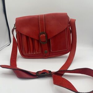 Vintage Patricia Nash Praga Flap Genuine Red Leather Crossbody Bag Purse